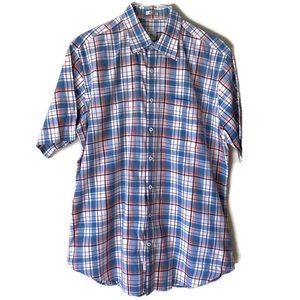 Peter Millar Mens Blue Plaid Casual Button Down Shirt Large